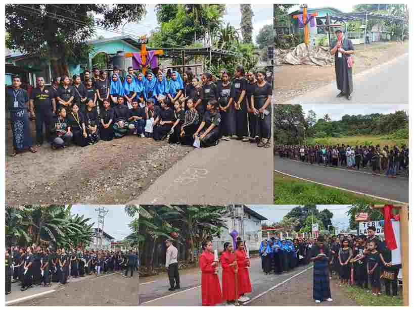 Fhoto jemaah umat katolik dari santa Martha nangalimang mengikuti jalan salib tematis yang di gelar orang muda katolik di sikka pada hari Jum,at 18 April 2025