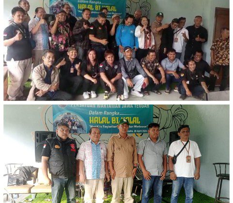 Kekompakan wartawan yang terbagi g dalam persatuan wartawan Jawa tengah saat silaturrahmi dan halal bihalal 1446 h di cafe saka wonosobo