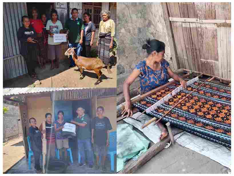 Kesibukan dua Maria saat menyulam kain tenun dan langsung di perhatikan lagi oleh yayasan papha dan juga memberikan bantuan