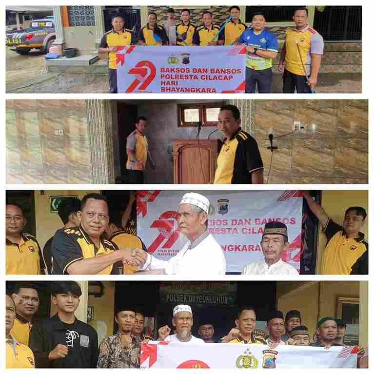 Bakti sosial dan bansos saat HUT bhayangkara ke 79 oleh Polsek dayeuhluhur untuk dekatkan diribke warga