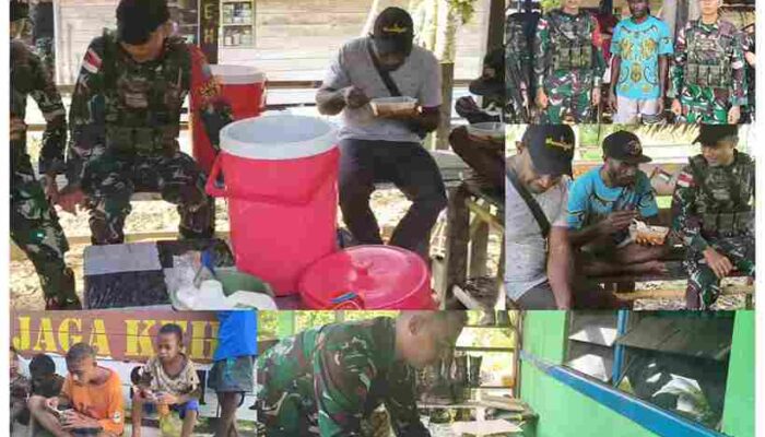 Dekat Dengan Warga, Pos Teluk Etna Satgas Yonif 642/Kps Ajak Warga Makan Bersama