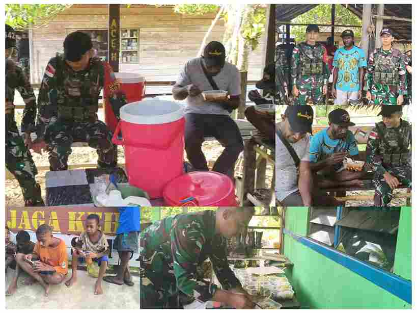 Dekat Dengan Warga, Pos Teluk Etna Satgas Yonif 642/Kps Ajak Warga Makan Bersama