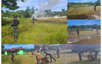 Gotong Royong Satgas Yonif 642/Kps dan Warga Moskona Barat: Menyatukan Hati dalam Aksi Nyata