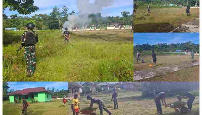 Gotong Royong Satgas Yonif 642/Kps dan Warga Moskona Barat: Menyatukan Hati dalam Aksi Nyata