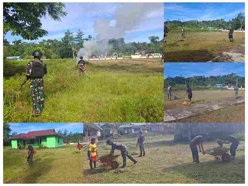 Gotong Royong Satgas Yonif 642/Kps dan Warga Moskona Barat: Menyatukan Hati dalam Aksi Nyata