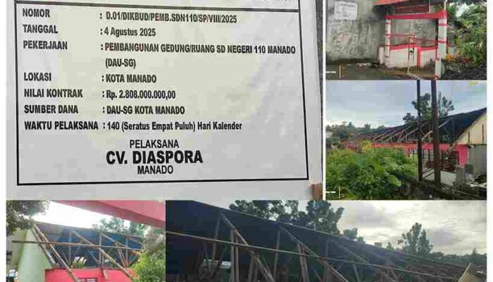 Proyek SD Negeri 110 Manado Diduga Sarat Penyimpangan, Anggaran Miliaran Tak Sesuai Hasil Lapangan