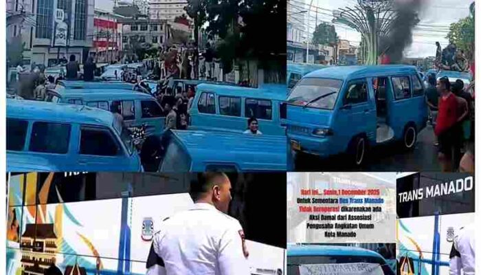 Aksi Demo Sopir Angkot Sulawesi Utara Tolak Izin Operasi Bus di Kota Manado