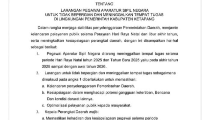 Bupati Ketapang Larang ASN Bepergian saat Libur Natal dan Tahun Baru, Pelayanan Publik Jadi Prioritas