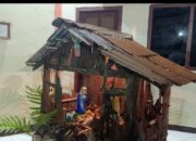 OMK Paroki Boganatar Sikka Rangkai Kandang Natal dari Seng Bekas Erupsi Gunung Lewotobi