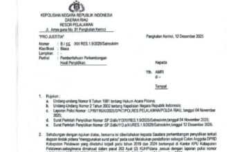 Pelalawan kepada Amri Koto terkait dugaan penggunaan surat palsu calon DPRD Kabupaten Pelalawan