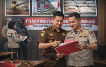 Anggota DPRD Kota Kupang Terjerat Hukum, Polisi Profesional Tangani Kasus Penelantaran Istri dan Anak Ilustrasi suasana kantor Polda NTT, menampilkan interaksi humanis antara polisi dan jaksa saat meninjau berkas kasus hukum, dengan wartawan mencatat berita. Tidak menampilkan tersangka, fokus pada profesionalisme dan transparansi penegakan hukum.
