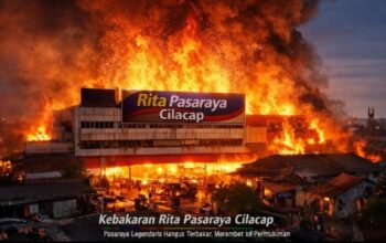 Kebakaran Rita Pasaraya Cilacap: Ikon Perdagangan Hangus Dilalap Api, Siapa Bertanggung Jawab atas Tragedi Ini? Kobaran api melalap bangunan Rita Pasaraya dan merembet ke rumah warga
