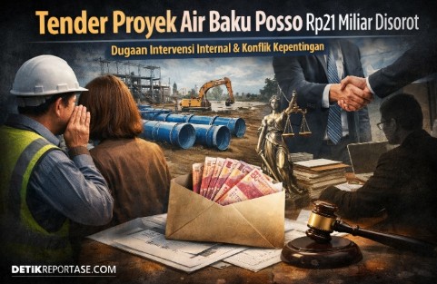 Ilustrasi dugaan pengondisian tender proyek Air Baku Posso senilai Rp21 miliar di Gorontalo yang melibatkan konflik kepentingan dan intervensi internal