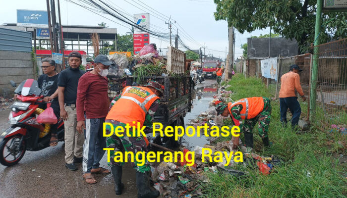 Satgas Sampah Koramil 01/Teluknaga Bersama Polsek dan Kecamatan Gelar Aksi Bersih Sampah Kegiatan Bersih Sampah Digelar di Selembaran Raya