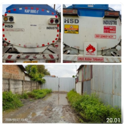 Truk tangki di lokasi dugaan penampungan solar ilegal Panongan Kabupaten Tangerang Banten, aktivitas bongkar muat BBM subsidi tanpa izin