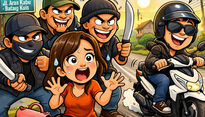 Begal di Jalan Aras Kabu kembali meraja lela Empat Pelaku Bersenjata tajam Beraksi di Pagi Hari