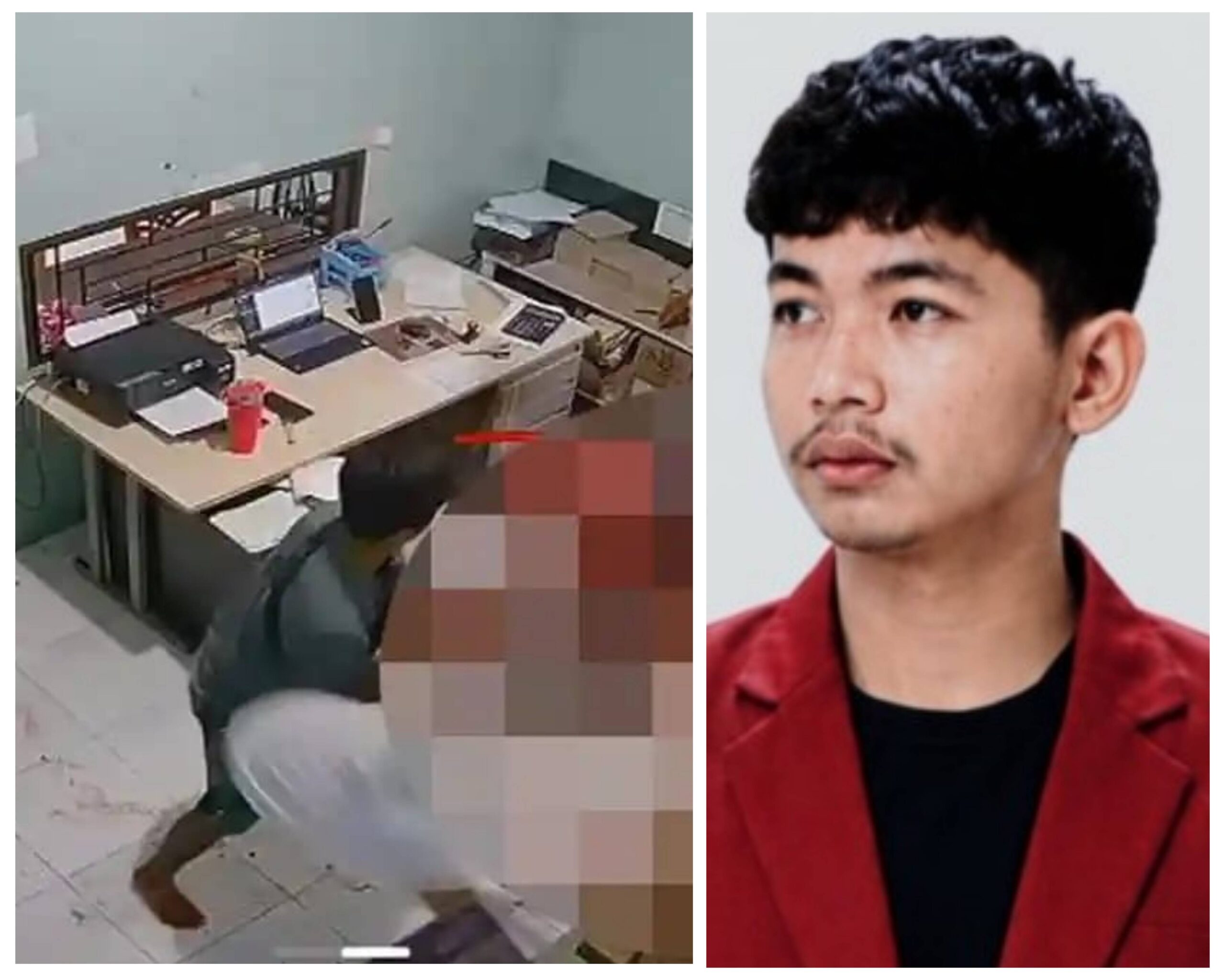 Kolase foto lokasi TKP perampokan di PT MPT Pelalawan dan pernyataan tegas Ketua Umum PK HIMA PERSIS PNP Muhammad Farma Chaniago terkait tuntutan keamanan karyawan.