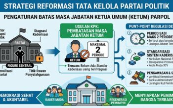 Gedung KPK Jakarta Merilis Kajian Direktorat Monitoring Terkait Pembatasan Jabatan Ketum Parpol Maksimal Dua Periode.