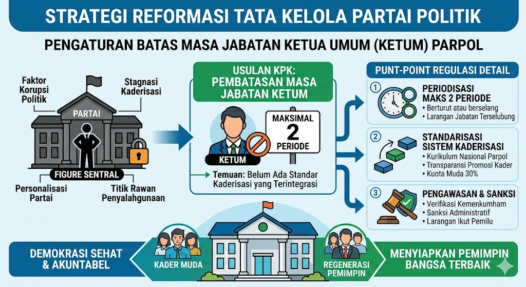 Gedung KPK Jakarta Merilis Kajian Direktorat Monitoring Terkait Pembatasan Jabatan Ketum Parpol Maksimal Dua Periode.