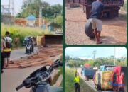 Truk Muatan Kayu Belian Terguling diduga kelebihan muatan tak mampu nanjak depan RS Sandai, Fakta Kejadian Masih Ditelusuri