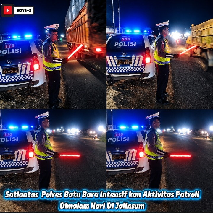 Sat Lantas Polres Batu Bara melakukan patroli malam di Jalinsum untuk mencegah kecelakaan dan balap liar