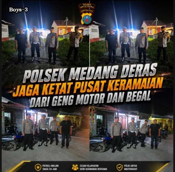 Personel Polsek Medang Deras membubarkan titik kumpul remaja dalam patroli malam antisipasi tawuran