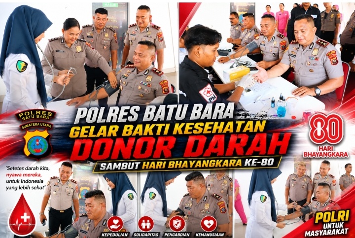 Kapolres Batu Bara AKBP Doly Nelson Nainggolan saat mendonorkan darah di Hari Bhayangkara ke-80