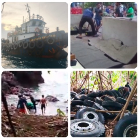 Bangkai tongkang tenggelam di Perairan Karimata Kayong Utara belum dievakuasi dan menjadi perhatian nelayan serta masyarakat pesisir.
