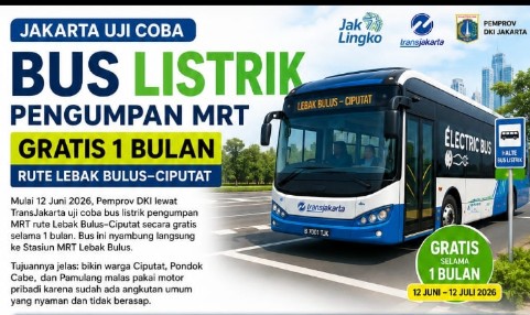 Bus listrik pengumpan MRT Lebak Bulus Ciputat TransJakarta uji coba gratis 1 bulan di Jakarta Selatan