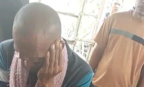 Terduga pelaku pencabulan anak di bawah umur berinisial SZ saat diamankan di Pangkalan Kerinci