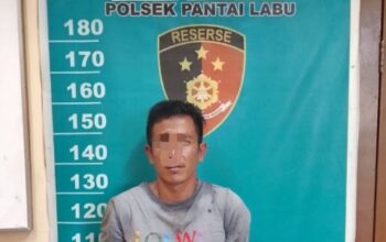 Tersangka pengedar narkoba sabu SUW saat diamankan oleh Satres Narkoba Polresta Deli Serdang