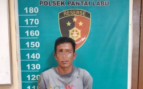 Tersangka pengedar narkoba sabu SUW saat diamankan oleh Satres Narkoba Polresta Deli Serdang