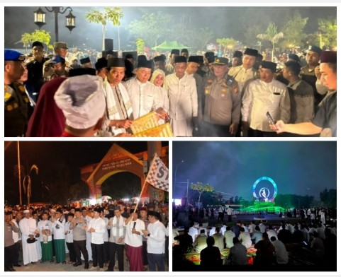 Kolase foto Ustadz Abdul Somad dan lautan manusia yang memadati kawasan Tugu Bono Pangkalan Kerinci Pelalawan