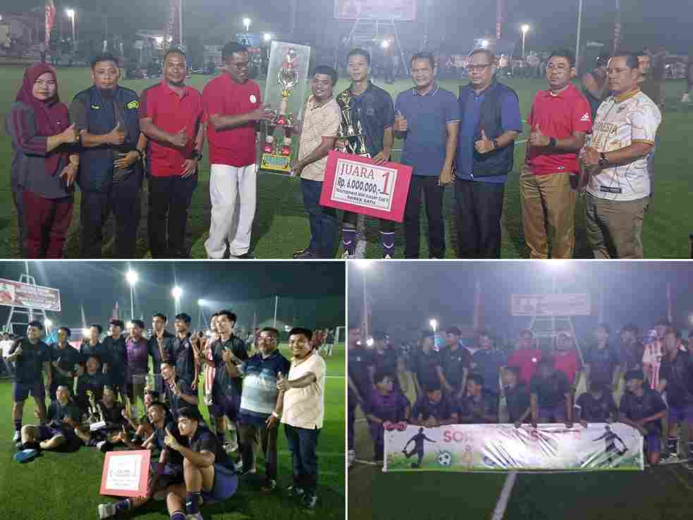 Tim DTS Ukui merayakan gelar juara dalam turnamen Mini Soccer Sorek Satu 2026.