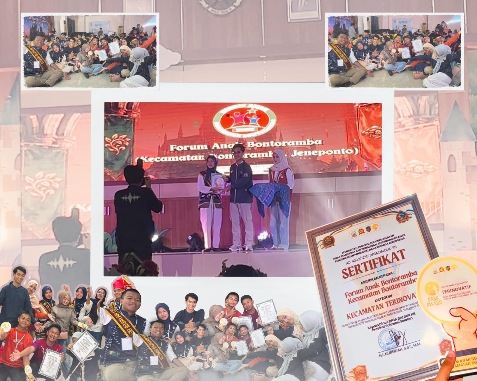 Asyifa Kamila, Ketua Forum Anak Kecamatan Bontoramba, menerima penghargaan Forum Anak Kecamatan Inovatif di FASS Awards 2026.