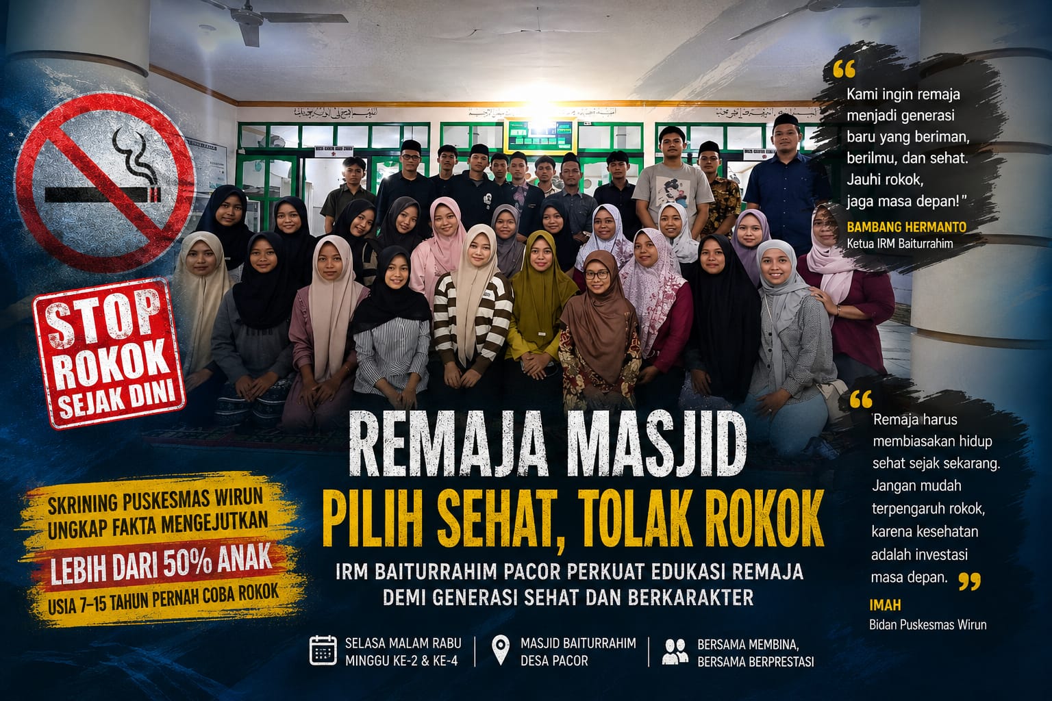 IRM Baiturrahim Pacor menggelar edukasi bahaya rokok bagi remaja desa.