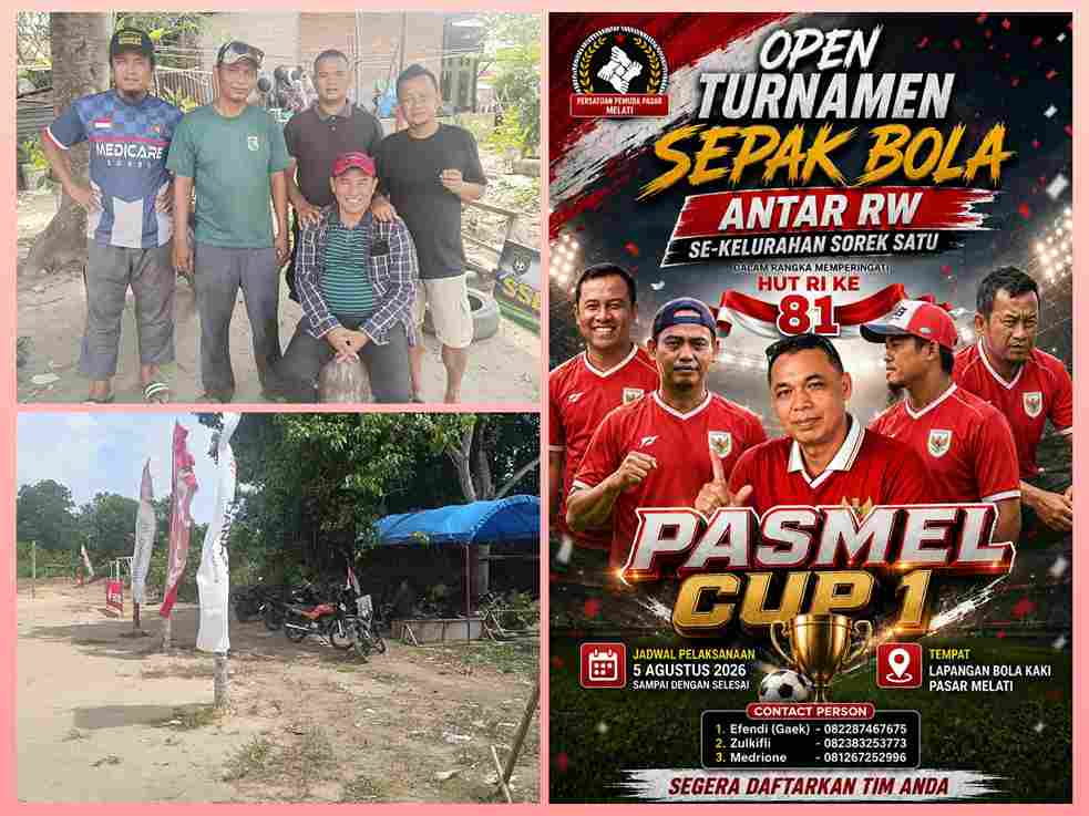 Persatuan Pemuda Pasar Melati gelar Open Turnamen Sepak Bola PASMEL CUP I di Sorek Satu Pelalawan.