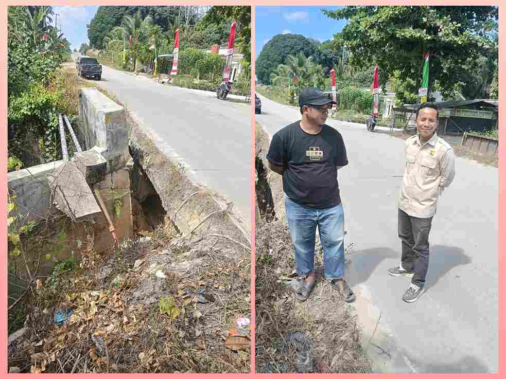 Jembatan Sungai Gemuruh di Desa Genduang Pangkalan Lesung Pelalawan ambruk dan ditinjau Dinas PUPR.