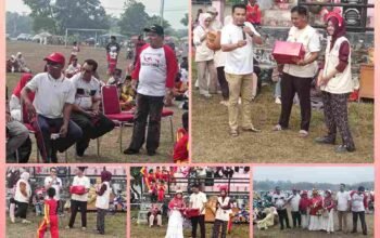Anak-anak TK dan pelajar saat mengikuti pawai kemerdekaan HUT RI ke-81 di Desa Lubuk Terap.