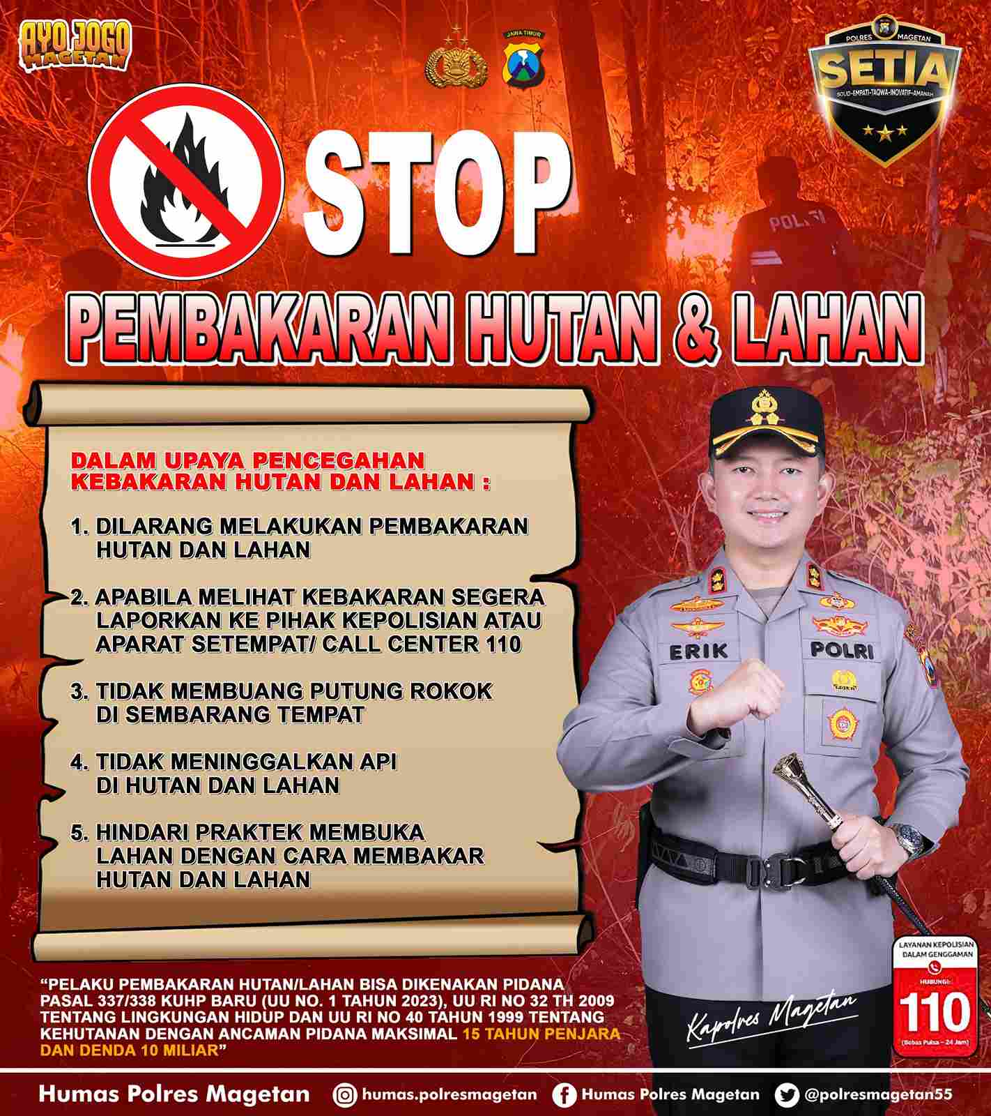 Jajaran Polres Magetan saat melakukan sosialisasi dan patroli pencegahan karhutla di wilayah Kabupaten Magetan.