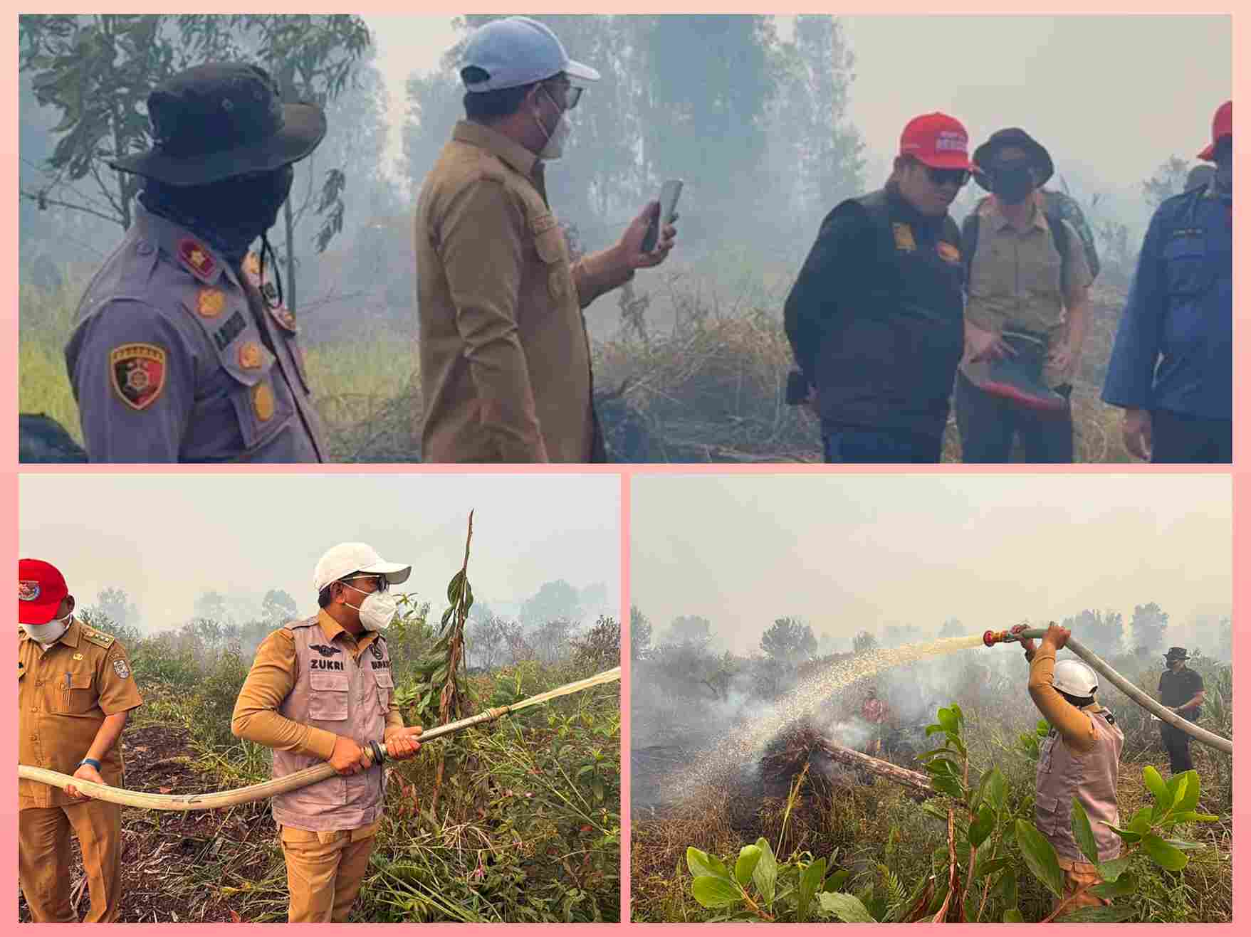 Bupati Pelalawan H. Zukri bersama Wakapolres Kompol Arief Apriadi meninjau langsung lokasi Karhutla di Rantau Baru.