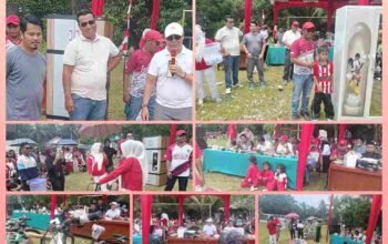 Suasana senam massal dan pembagian doorprize HUT RI ke-81 di Desa Tanjung Beringin, Pangkalan Kuras.
