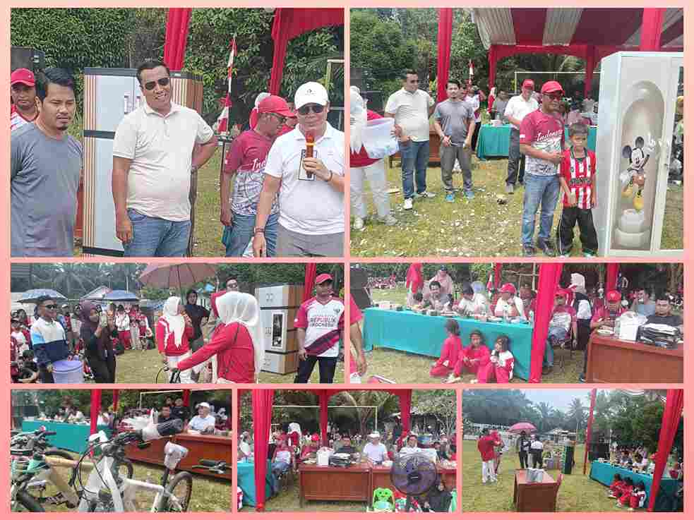 Suasana senam massal dan pembagian doorprize HUT RI ke-81 di Desa Tanjung Beringin, Pangkalan Kuras.