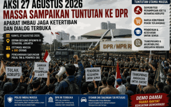 Sejumlah elemen masyarakat menggelar aksi unjuk rasa di depan Gedung DPR/MPR RI, Jakarta.