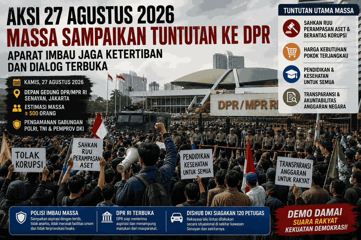 Sejumlah elemen masyarakat menggelar aksi unjuk rasa di depan Gedung DPR/MPR RI, Jakarta.
