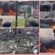 Bangkai mobil Daihatsu Terios yang terbakar di area SPBU Lubuk Terap, Pelalawan.