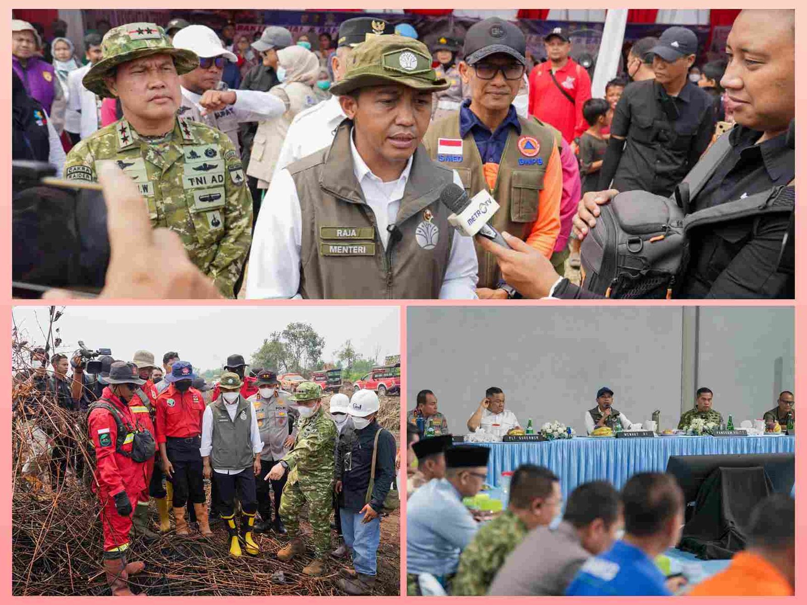 Menteri Kehutanan Raja Antoni meninjau lokasi karhutla yang masih menyisakan kepulan asap di Kerumutan, Pelalawan.
