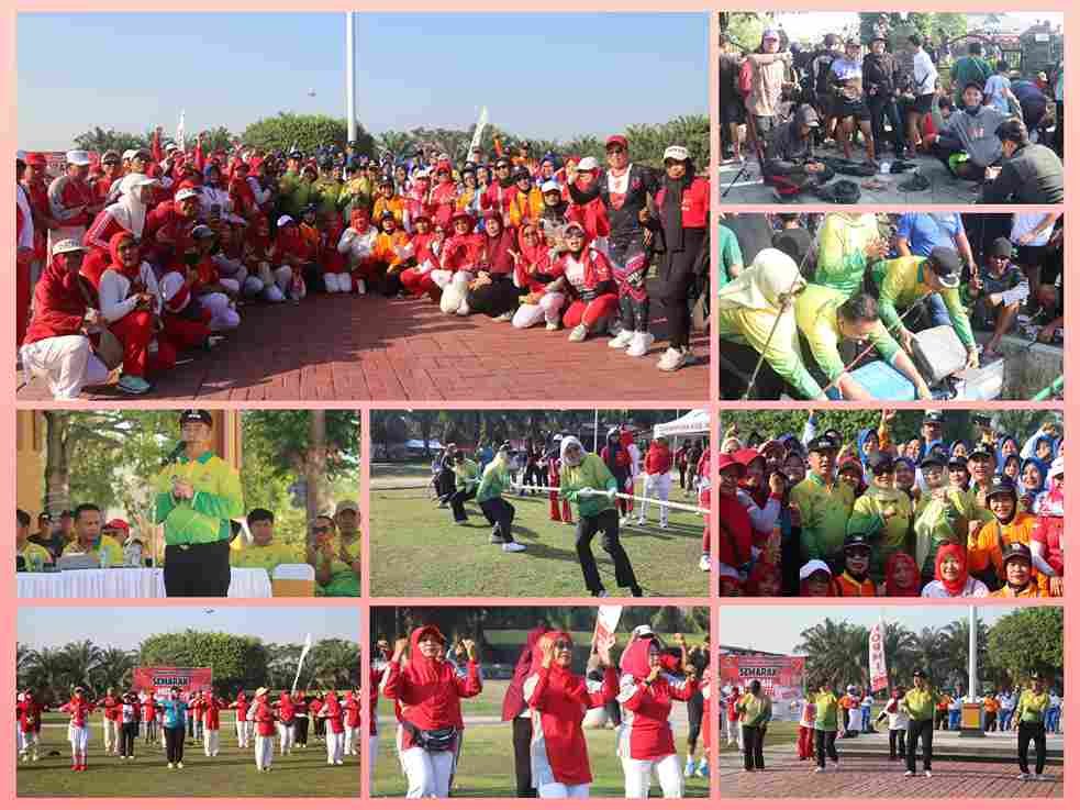 Bupati Madiun Hari Wuryanto bersama KORMI dan warga saat menghadiri Semarak Merah Putih di Alun-Alun Reksogati Caruban.