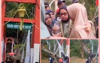 Kondisi Jembatan Gantung Pongpet di Cijulang, Pangandaran, yang mengalami kerusakan usai diresmikan Bupati.