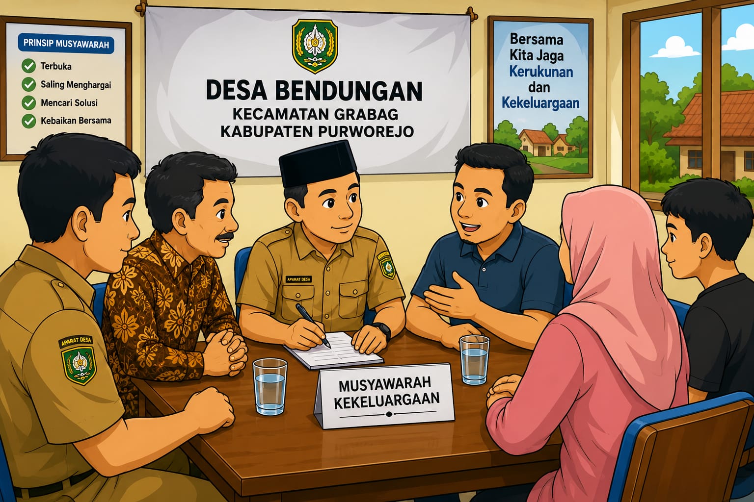 Suasana musyawarah dan perdamaian antara Tri Kusworo dan keluarga peserta latihan di Desa Bendungan, Purworejo.